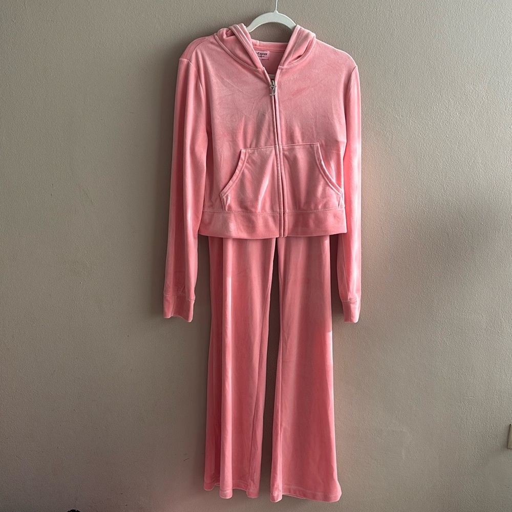 Juicy Couture Pink Strawberry Ice Velour Bling Tracksuit Set Hoodie & Pant Large
